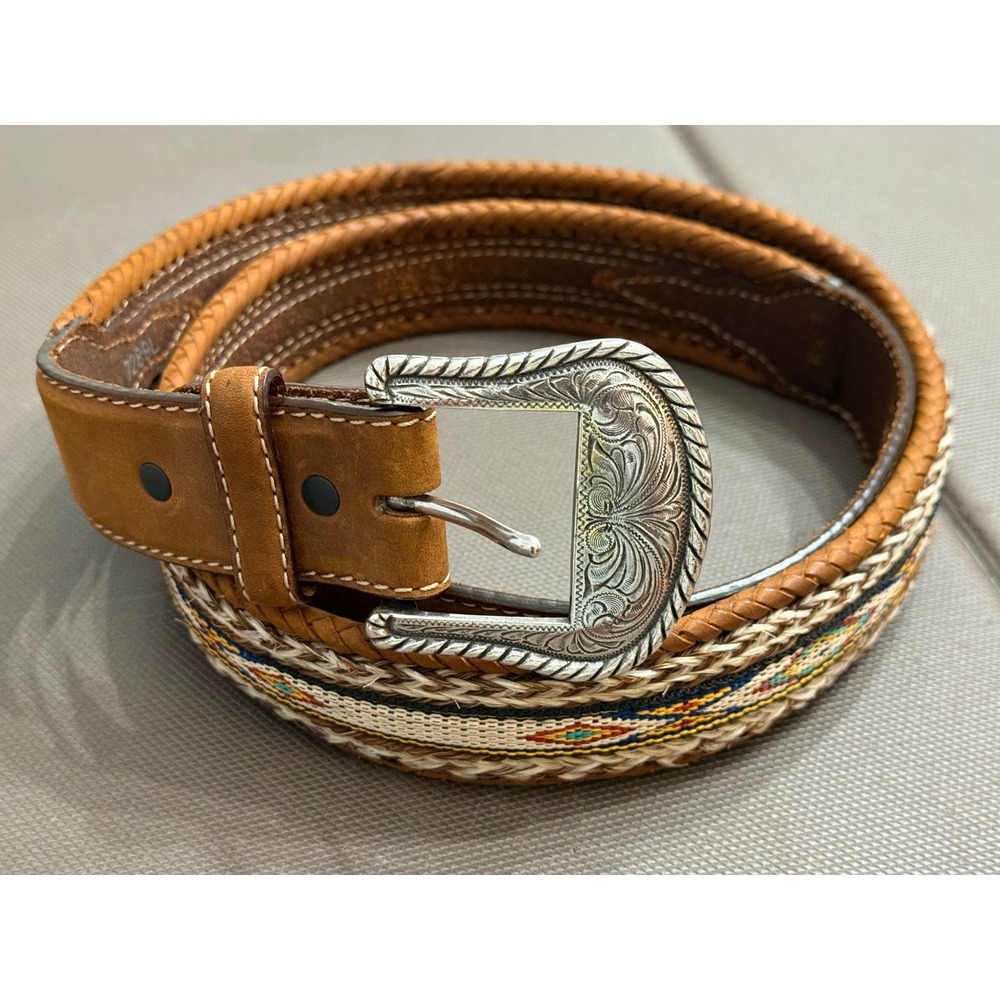 Tony Lama Mens 42 Braided Leather Southwestern Woven Western Belt Badlands Horse